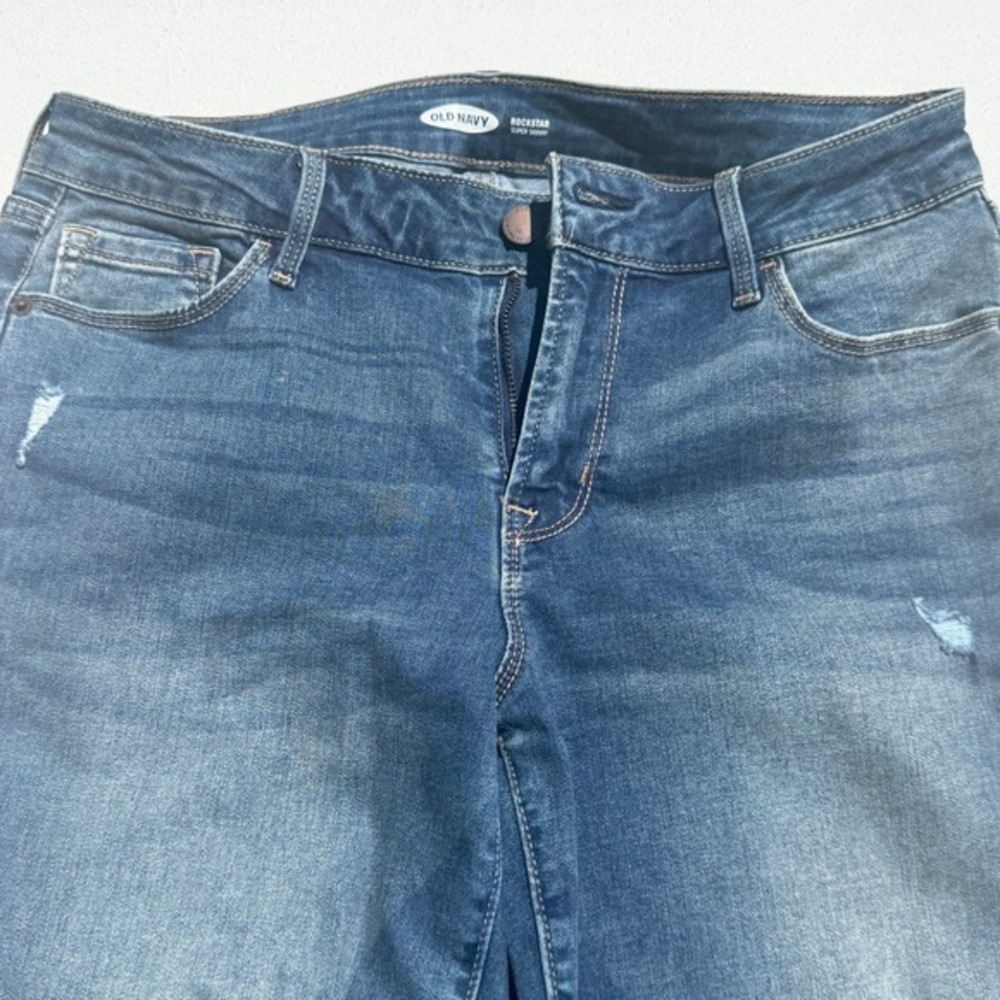 Old Navy Rockstar Super Skinny Jeans Denim Blue Wash Distressed Size 10